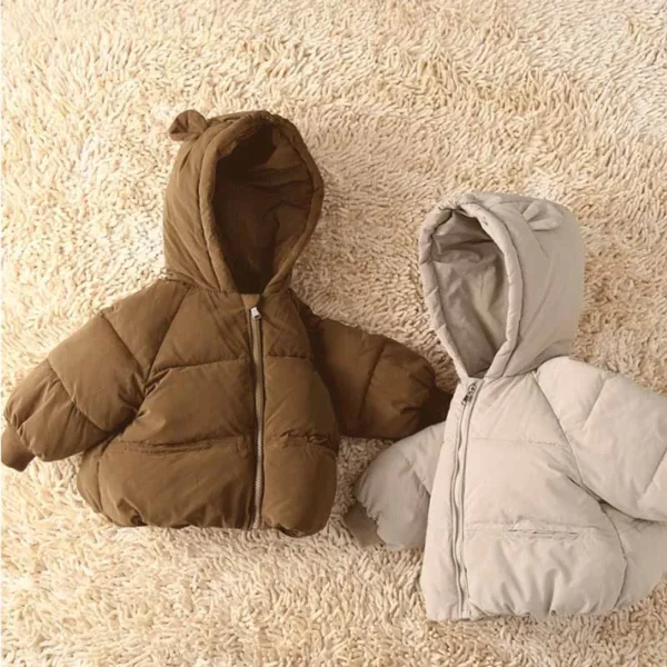 2024 Baby Thickened Cotton Coat Boys Warm Hooded Zip Jacket Autumn Winter New Girls Solid Colour Casual Fashion Cute Outerwear - Image 2