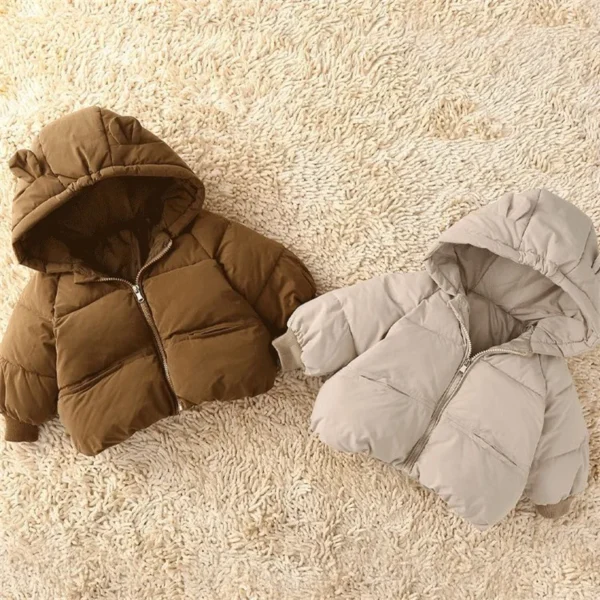 2024 Baby Thickened Cotton Coat Boys Warm Hooded Zip Jacket Autumn Winter New Girls Solid Colour Casual Fashion Cute Outerwear