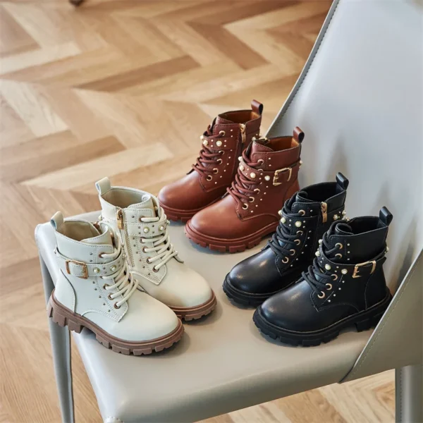 Popular Fashion Catwalk Boots Zipper Kids Soft Autumn/Winter Single Baby Square Heel Pearl Children Short Boots Zapatos Mujer - Image 6