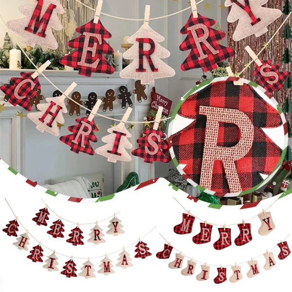 2024 New Christmas English Christmas Tree Hemp Party Festival Decoration Christmas Banner Hanging Decorations