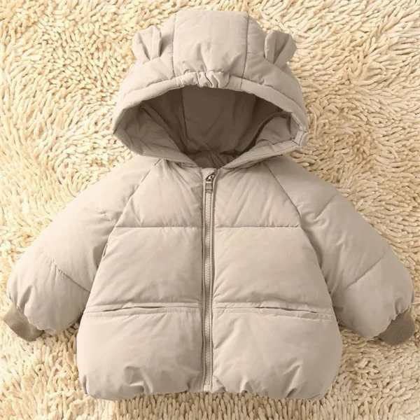 2024 Baby Thickened Cotton Coat Boys Warm Hooded Zip Jacket Autumn Winter New Girls Solid Colour Casual Fashion Cute Outerwear - Image 3