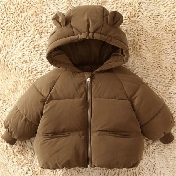 2024 Baby Thickened Cotton Coat Boys Warm Hooded Zip Jacket Autumn Winter New Girls Solid Colour Casual Fashion Cute Outerwear - Image 5