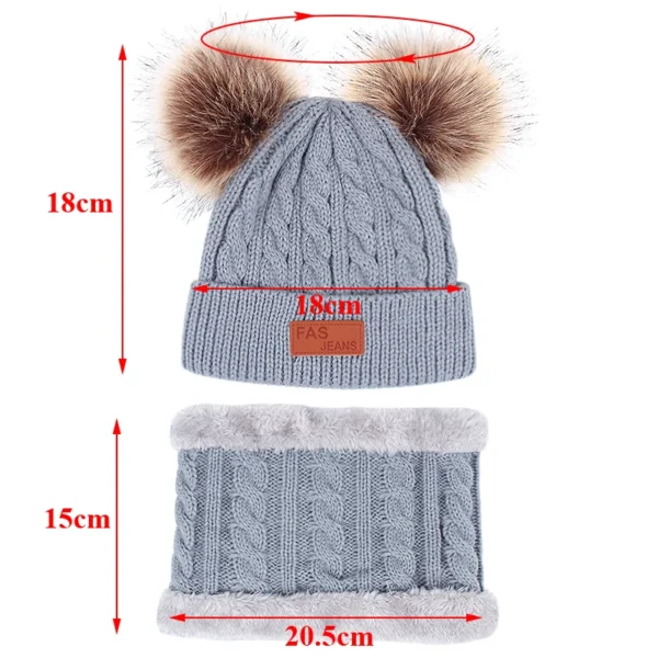 3Pcs Winter Baby Hat Scarf Gloves Set Solid Color Toddler Bonnet Cute Pompom Knitted Hats Outdoor Warm Infant Accessories 1-5Y - Image 2