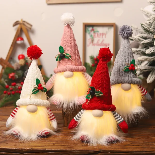 1~4pcs 2024 Christmas Doll Elf Knitted Gnome with Led Night Light Christmas Decorations for Home Xmas Navidad New Year 2025 Gift - Image 3