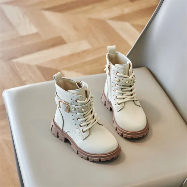 Popular Fashion Catwalk Boots Zipper Kids Soft Autumn/Winter Single Baby Square Heel Pearl Children Short Boots Zapatos Mujer - Image 2