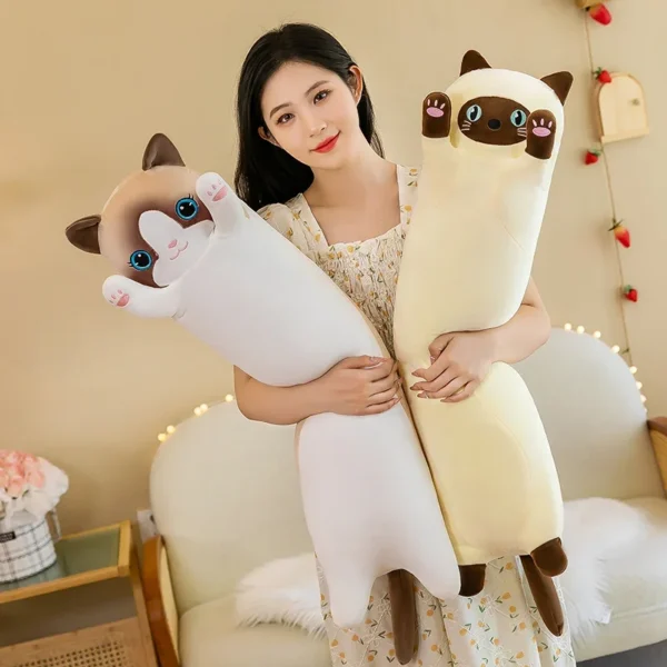 19.5in Cute 50cm Cat Plush Toy Long Pink Brown Grey Sleeping Cats Leg Pillow Squishy Little Animal Doll Appeasing Plushie Gift - Image 3