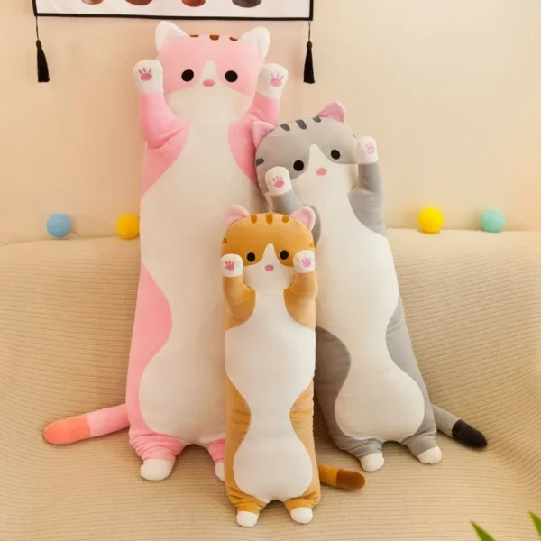 19.5in Cute 50cm Cat Plush Toy Long Pink Brown Grey Sleeping Cats Leg Pillow Squishy Little Animal Doll Appeasing Plushie Gift - Image 5